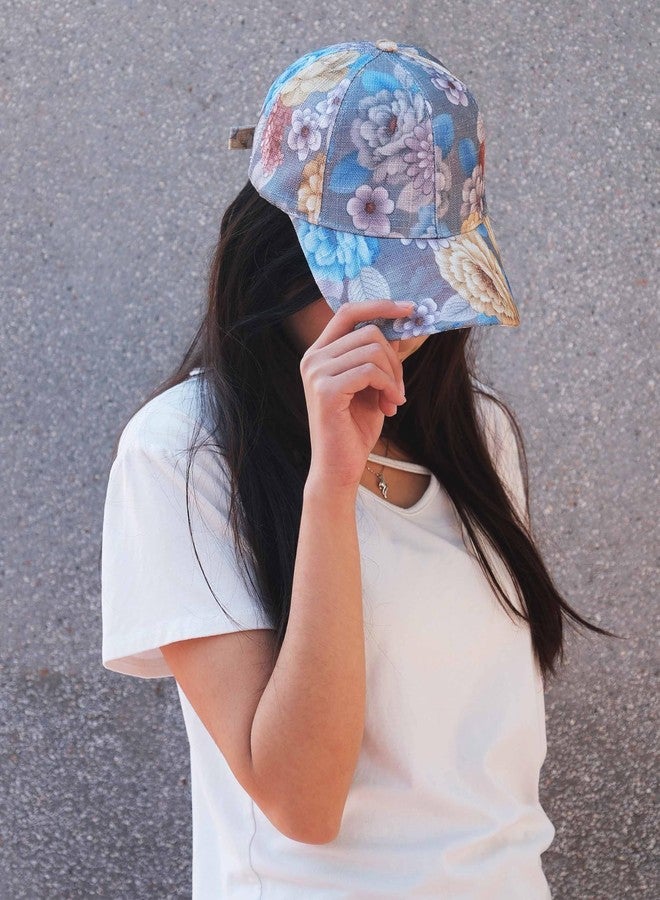 kilsel Fashion Women Baseball Cap Adjustable Trucker Baseball Sun Hat Breathable Floral Print Dad Hat Blue - Image 5